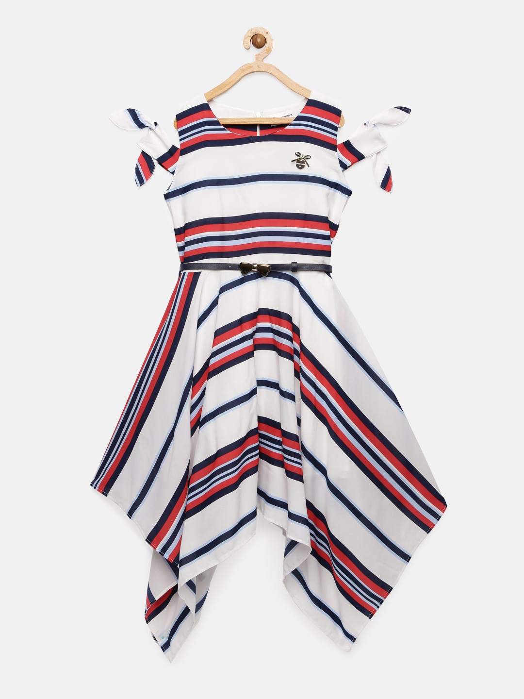 

Peppermint Girls White & Navy Blue Striped Fit & Flare Dress