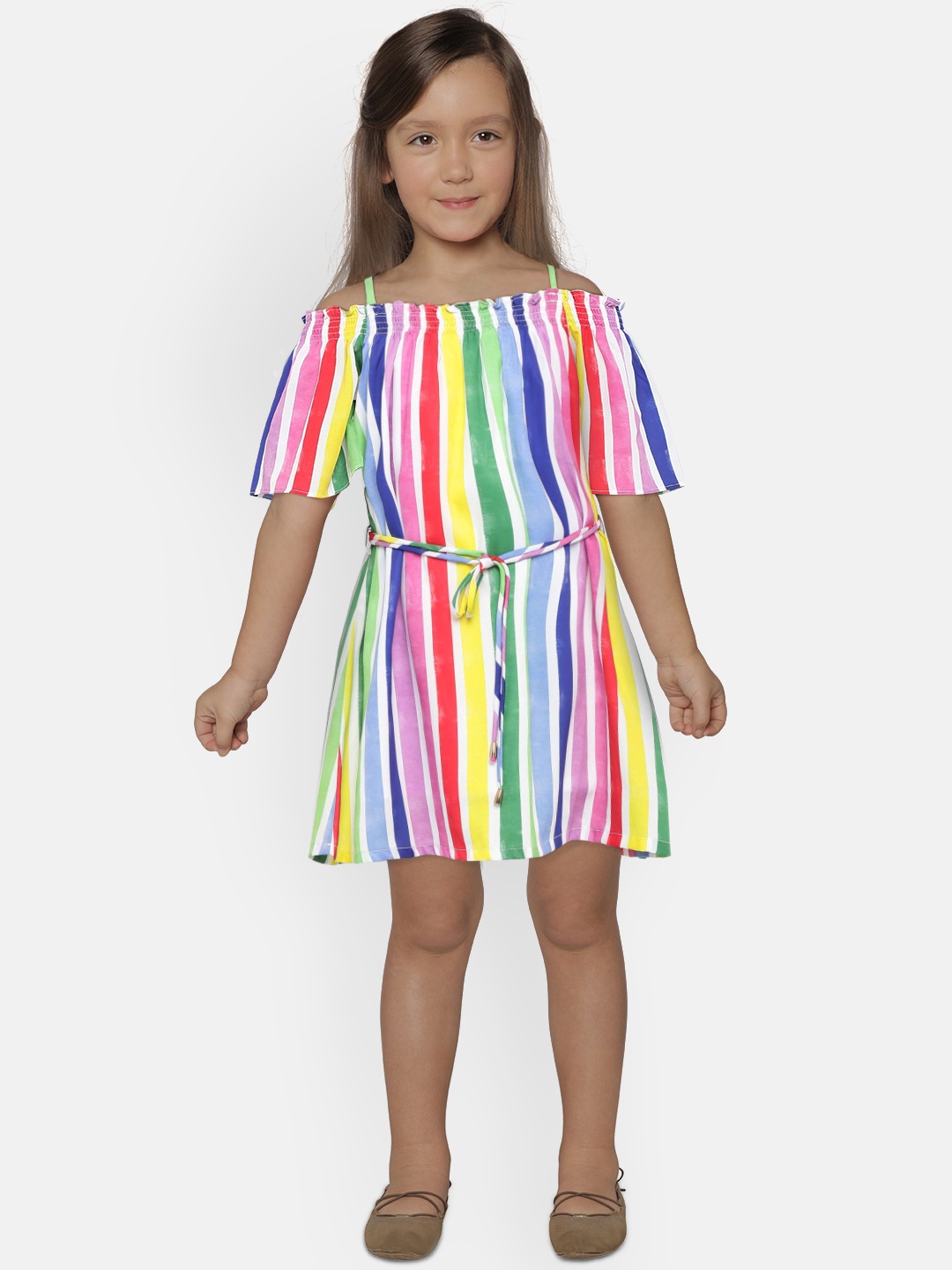 

Peppermint Girls Multicoloured Striped Fit and Flare Dress, Multi