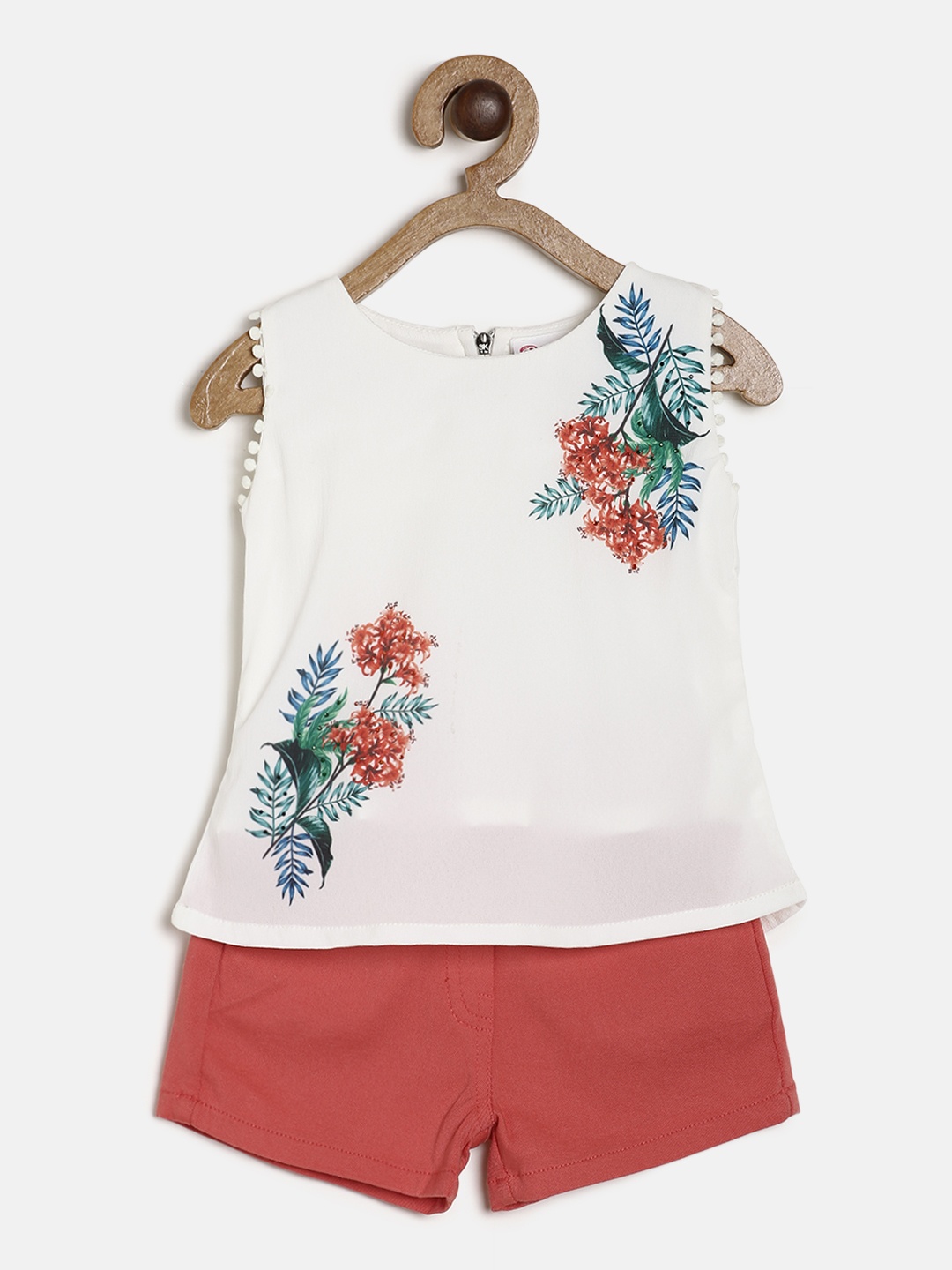

Peppermint Girls Off-White & Red Printed Top with Shorts