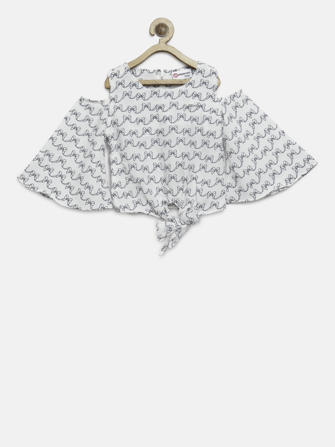 

Peppermint Girls Off-White Bow Print Top