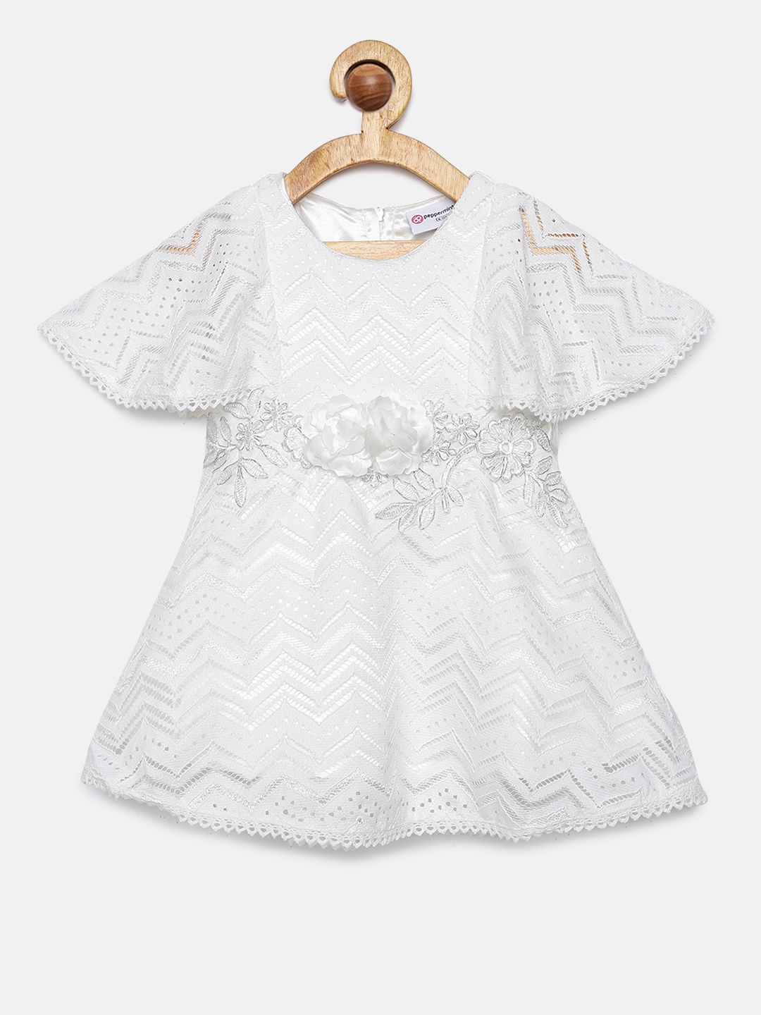 

Peppermint Girls Off-White Self Design Fit and Flare Dress