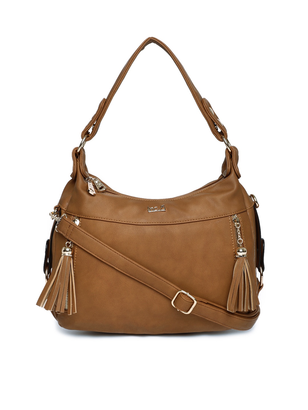 

Inc 5 Brown Solid Tasseled Hobo Bag