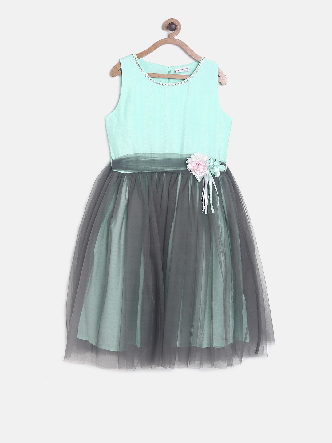 

Peppermint Girls Sea Green Colourblocked Fit and Flare Dress