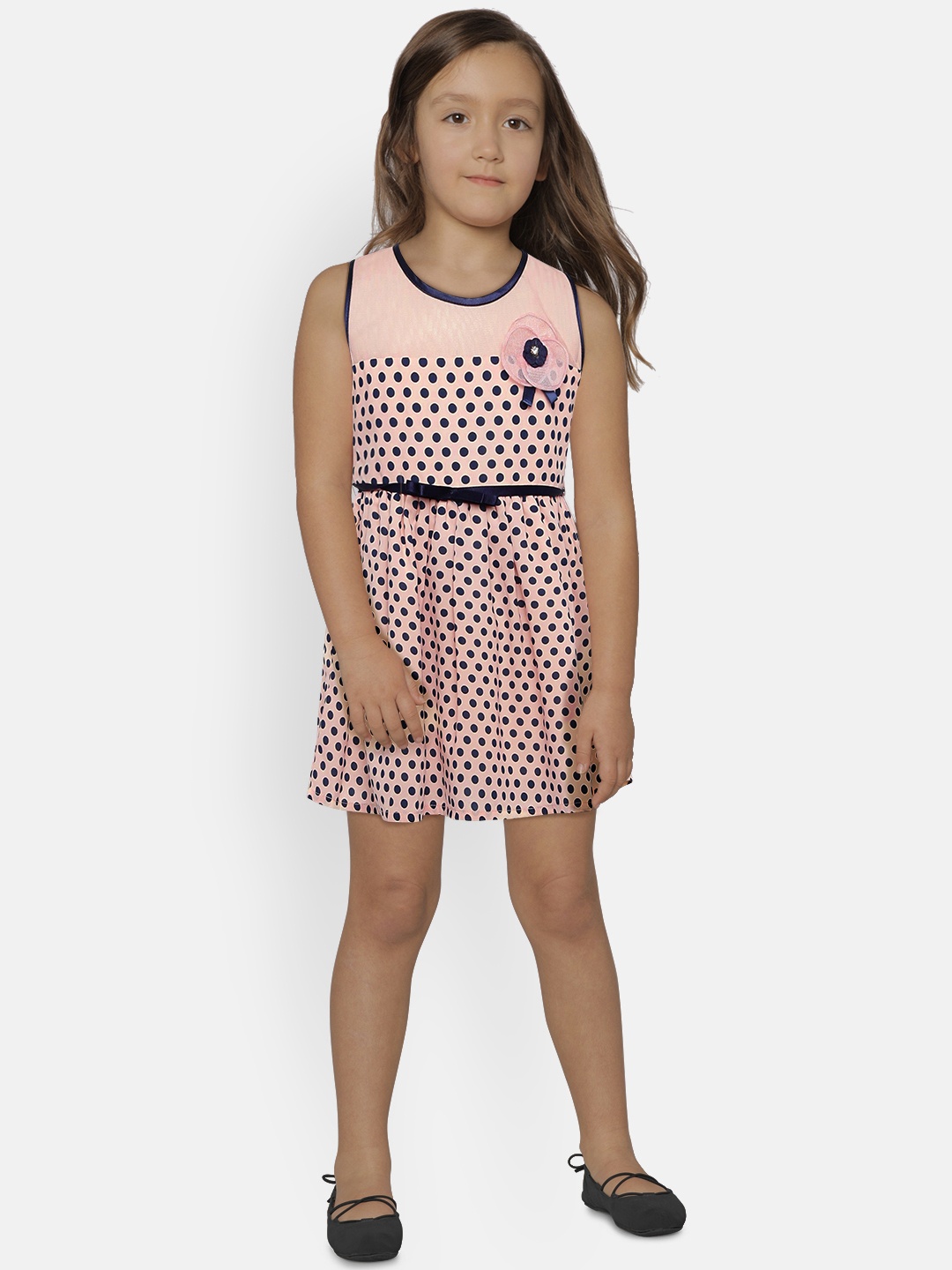 

Peppermint Girls Peach-Coloured Printed Fit and Flare Dress