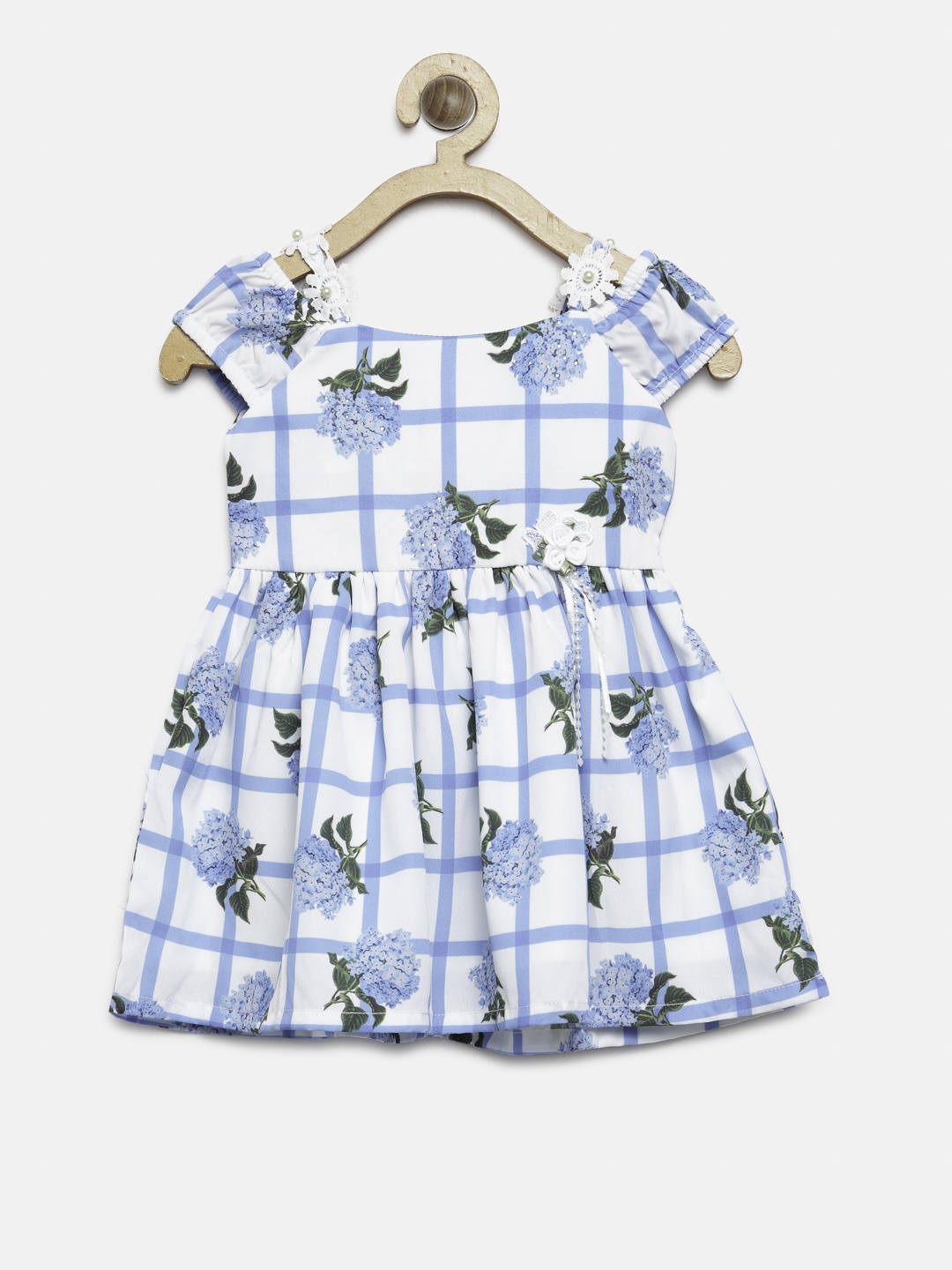 

Peppermint Girls White & Blue Printed Fit and Flare Dress
