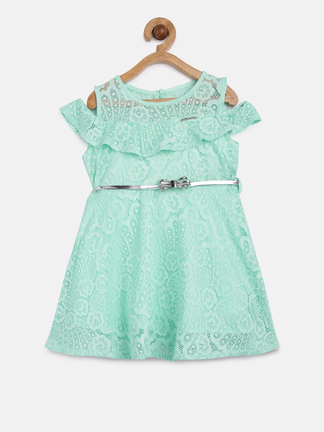 

Peppermint Girls Sea Green Self Design Fit and Flare Dress