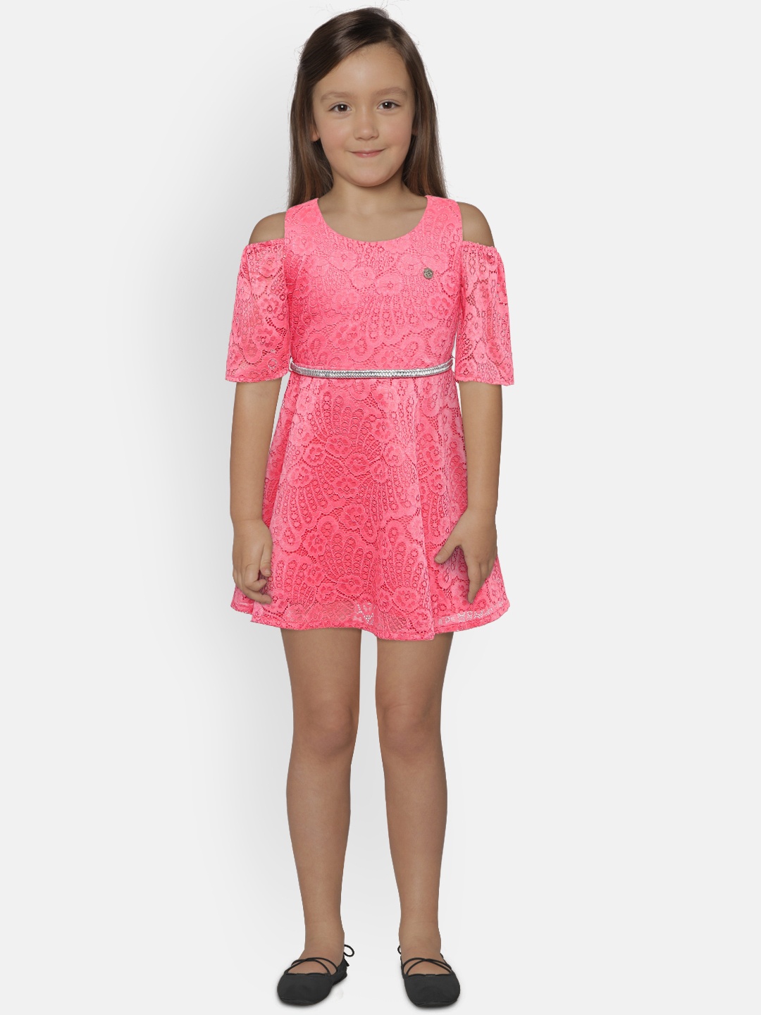 

Peppermint Girls Pink Self Design Fit And Flare Dress