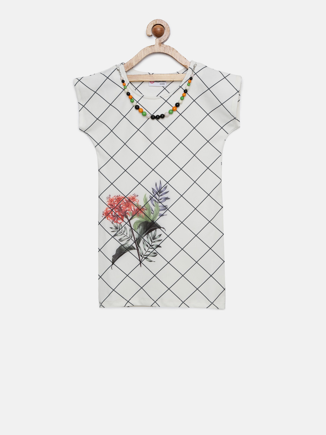 

Peppermint Girls Off-White Checked Tunic