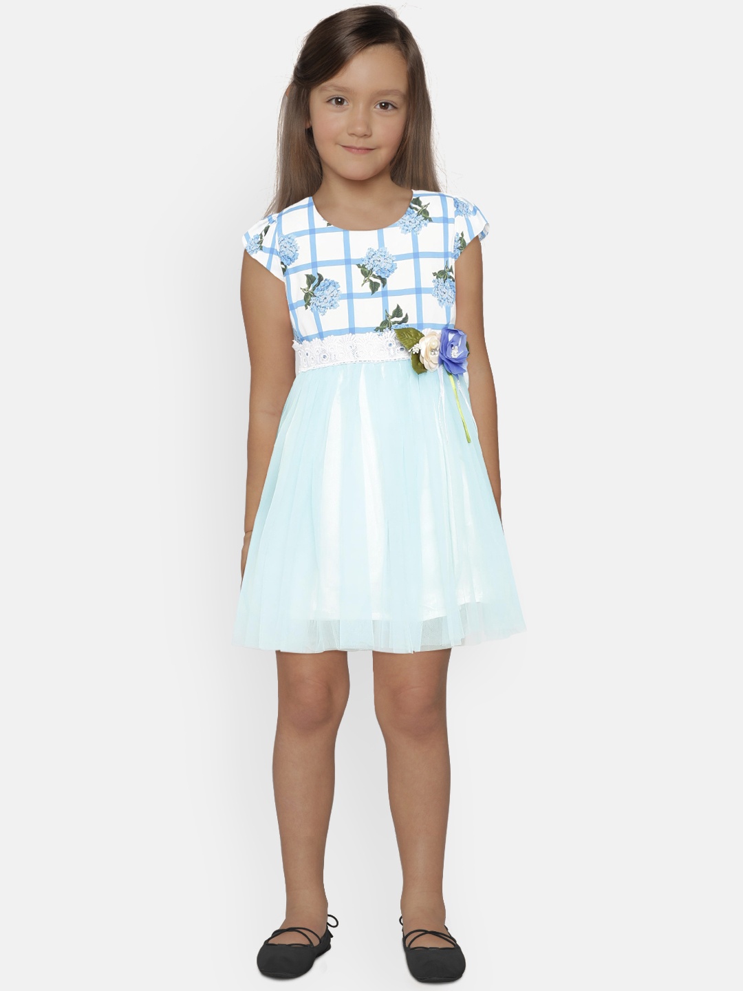 

Peppermint Girls Blue & White Printed Fit and Flare Dress