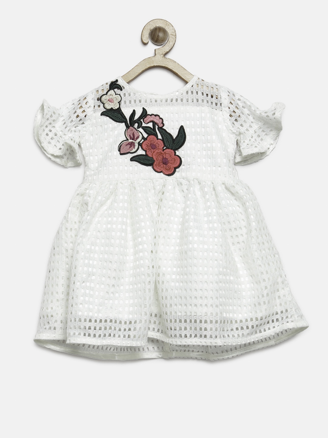 

Peppermint Girls Off-White Self Design Fit and Flare Dress