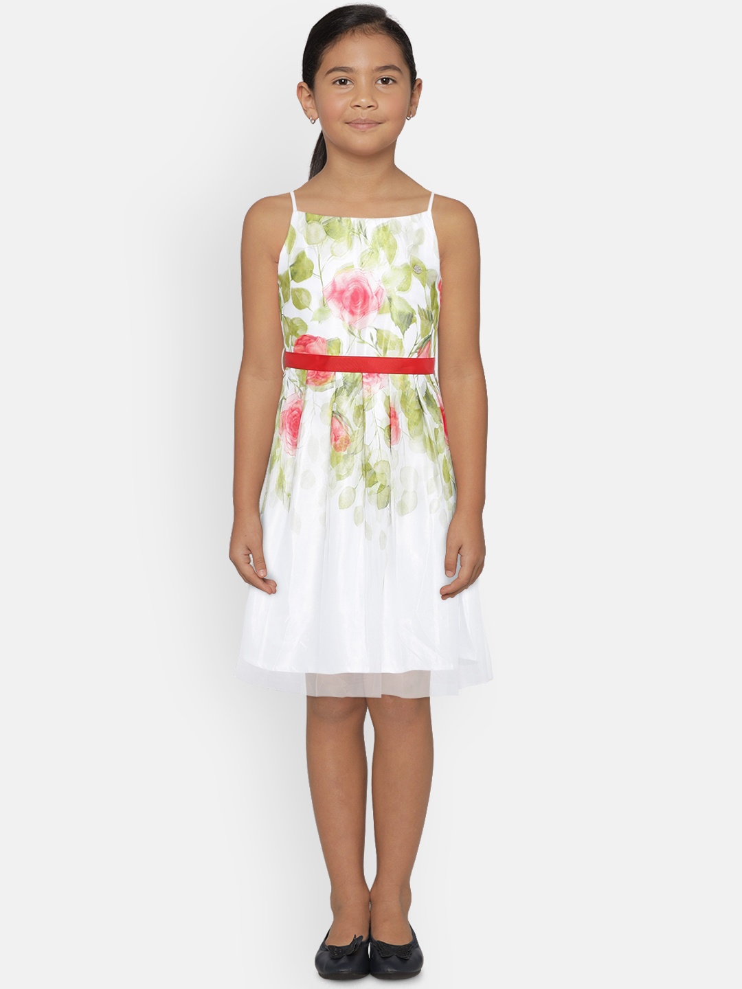 

Peppermint Girls Green Printed Fit and Flare Dress
