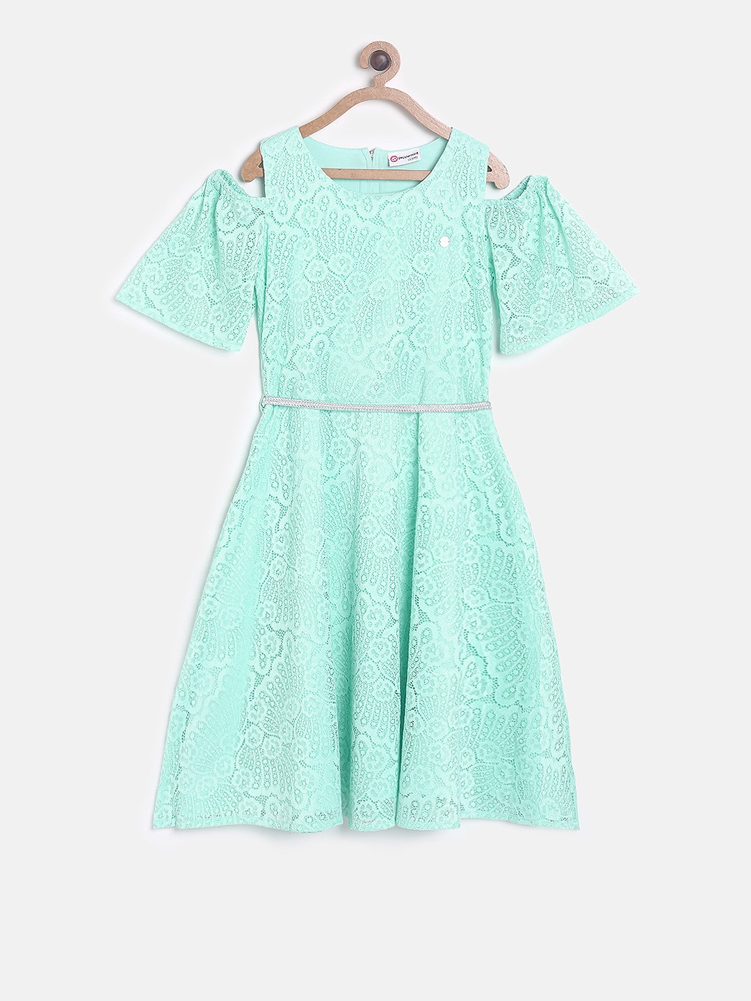

Peppermint Girls Sea Green Self-Design A-Line Dress