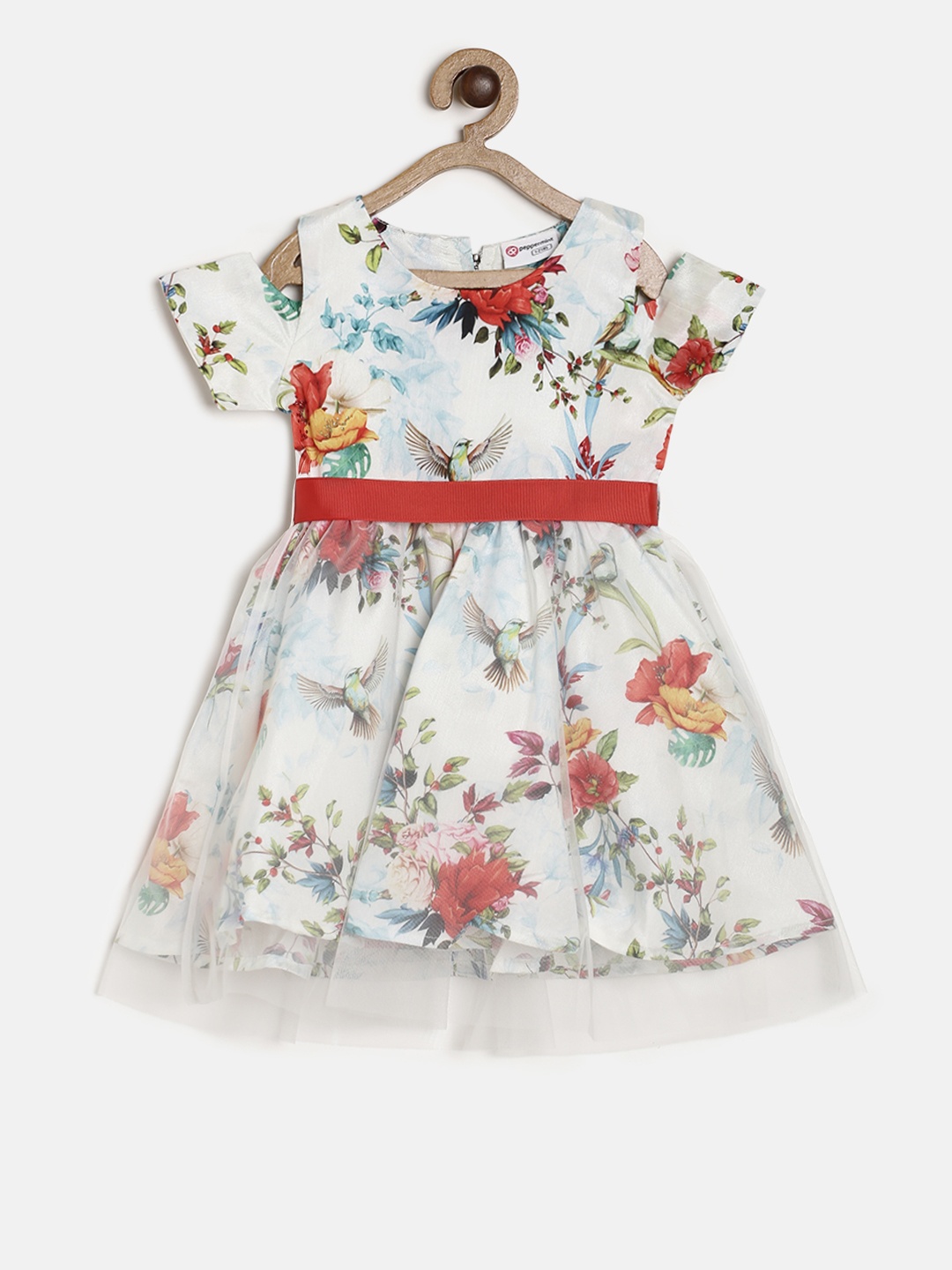 

Peppermint Girls White PALM PARADISE Printed Fit and Flare Dress