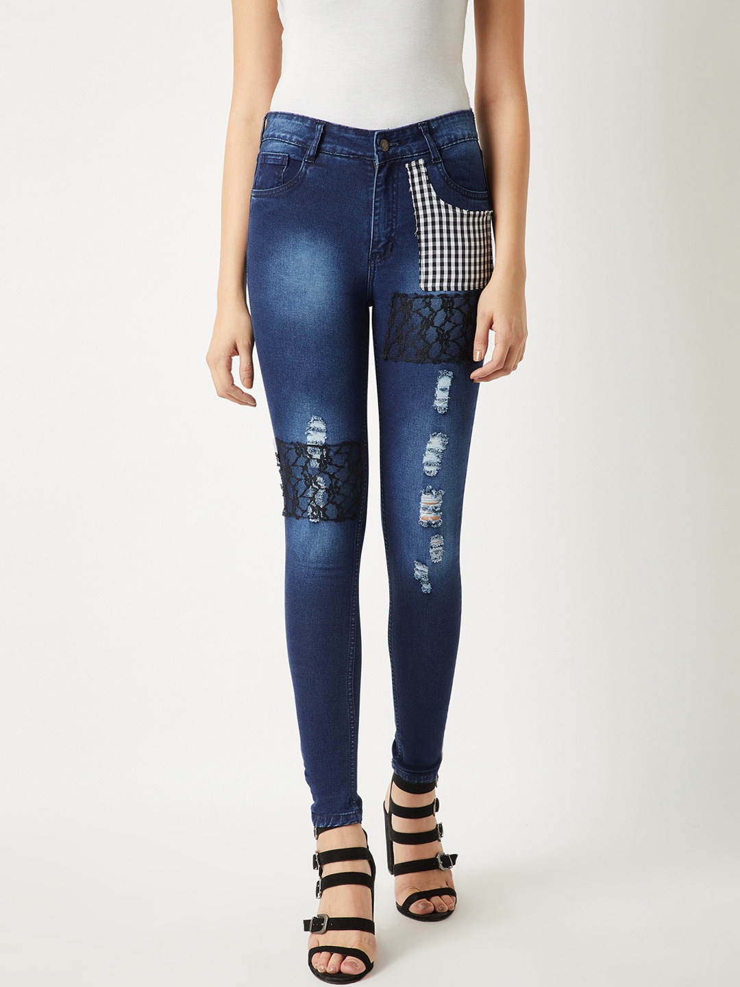 

Miss Chase Women Blue Skinny Fit High-Rise Mildly Distressed Jeans