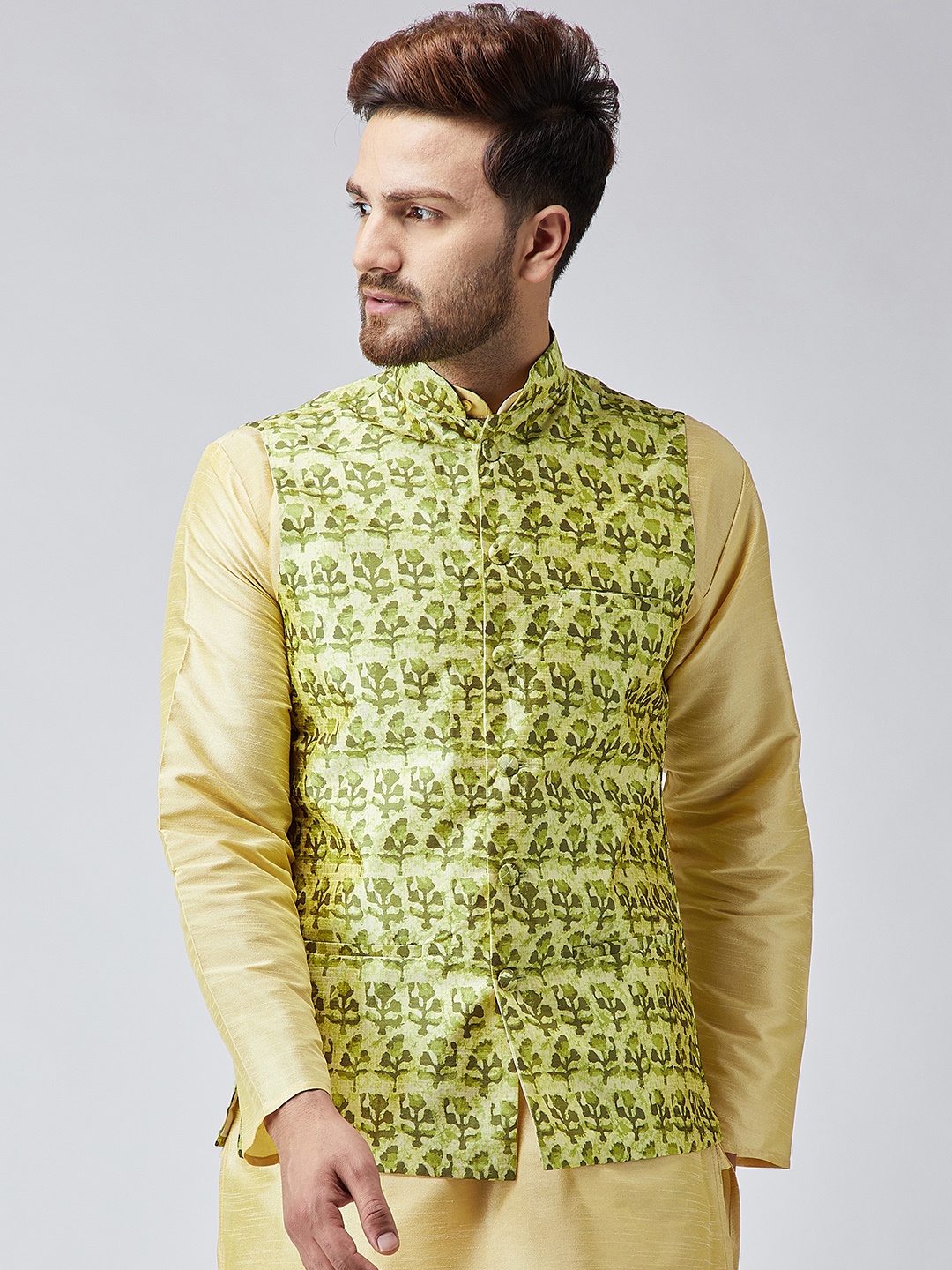 

SOJANYA Green Printed Nehru Jacket