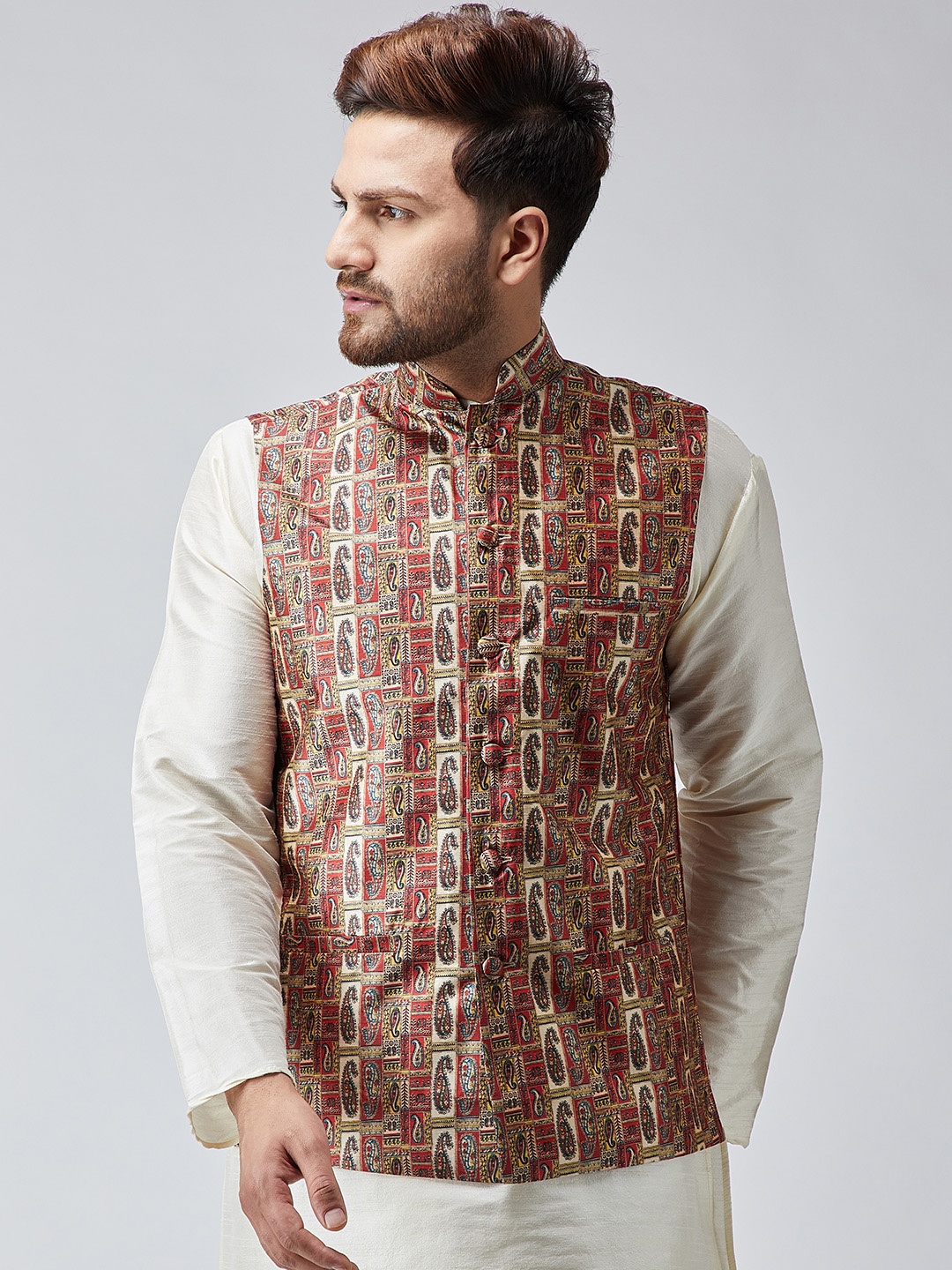 

SOJANYA Maroon Printed Nehru Jacket