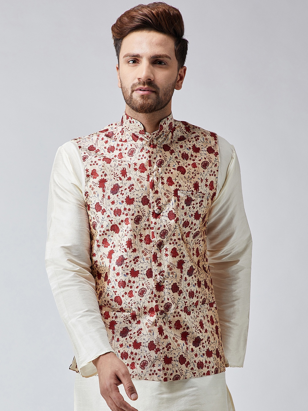 

SOJANYA Maroon & Beige Printed Nehru Jacket