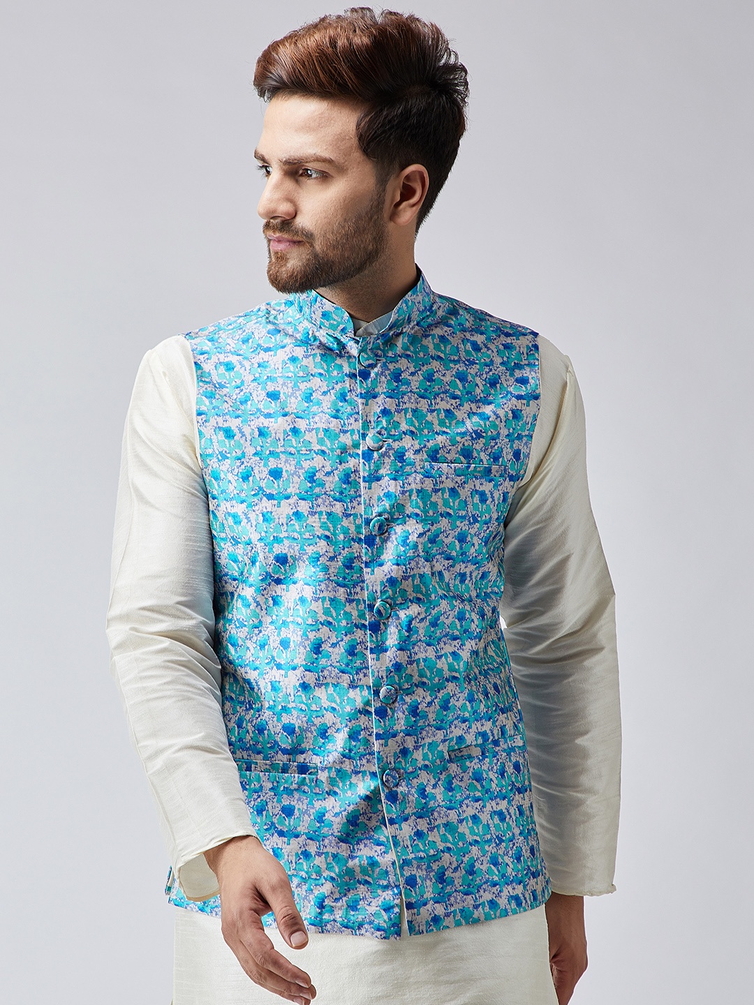 

SOJANYA Blue Printed Nehru Jacket