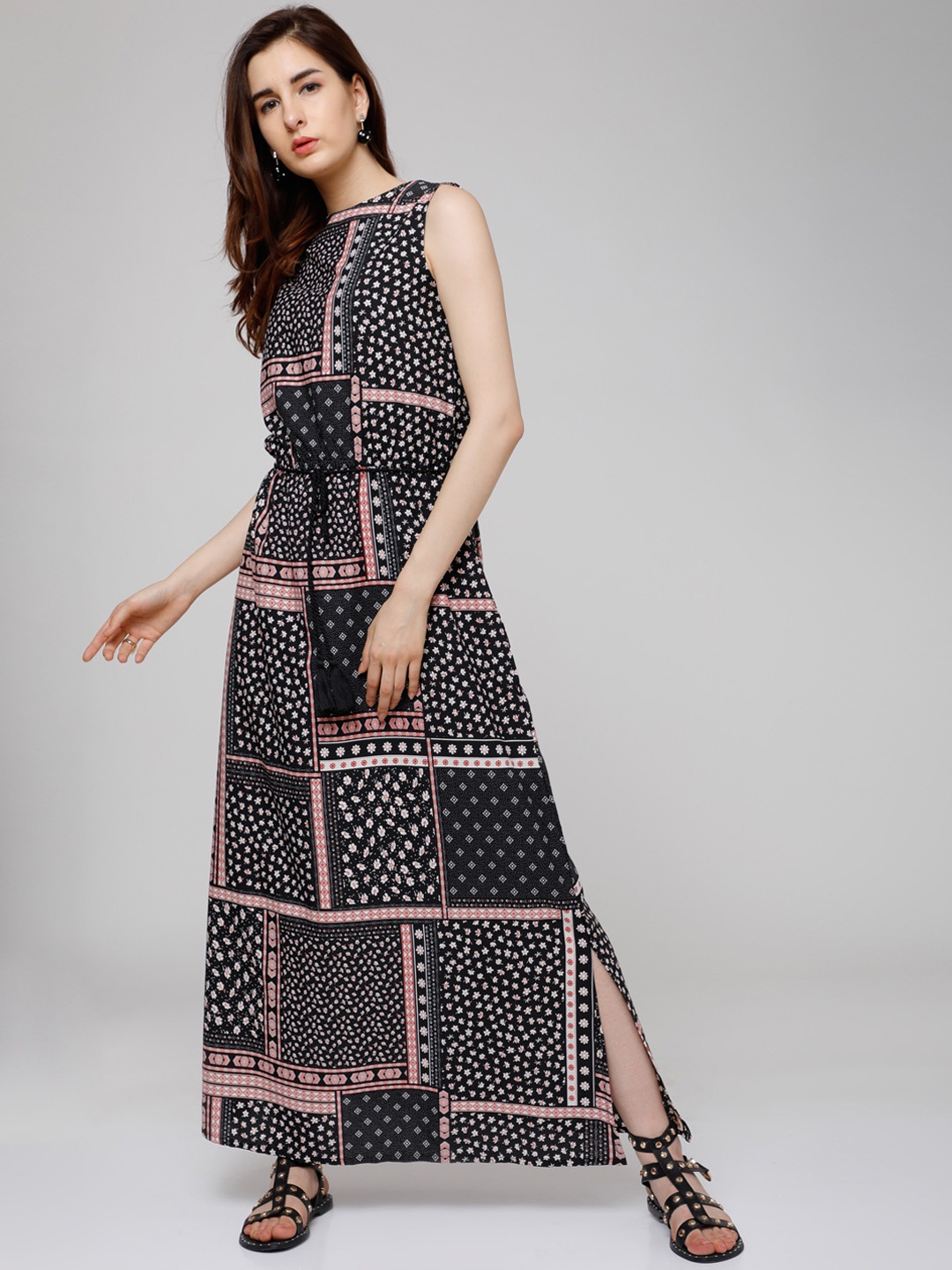 

Tokyo Talkies Women Black Printed Maxi Dress