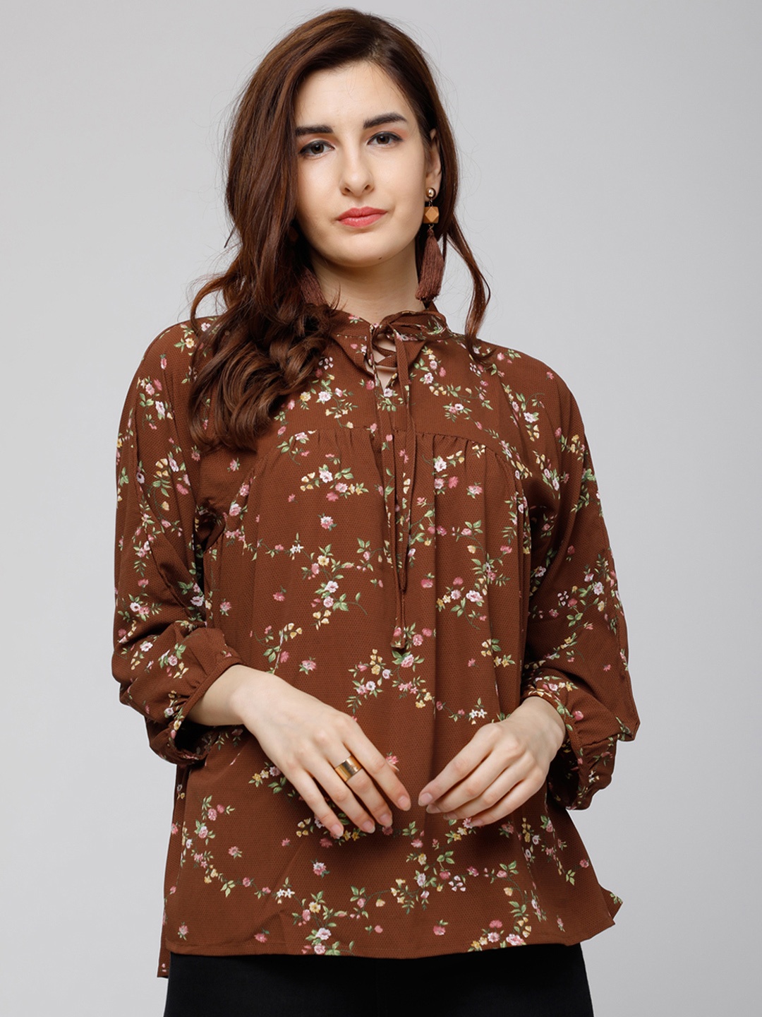 

Tokyo Talkies Women Brown Printed A-Line Top