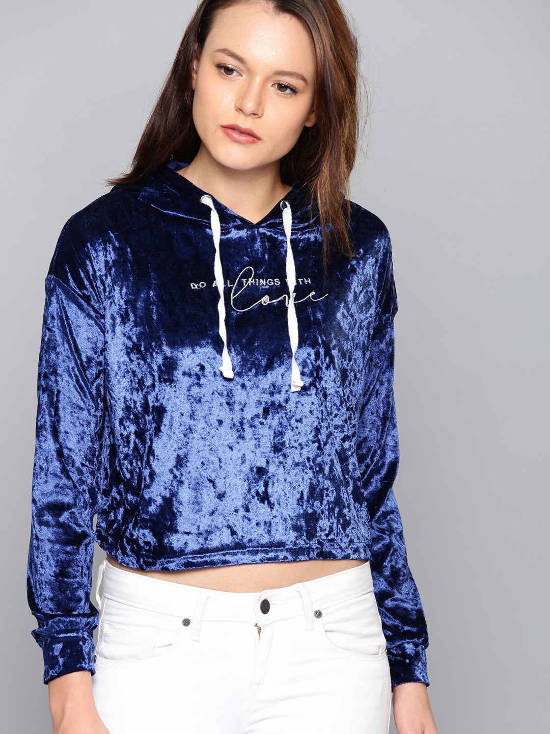 

Kook N Keech Women Navy Solid Hooded Sweatshirt, Navy blue