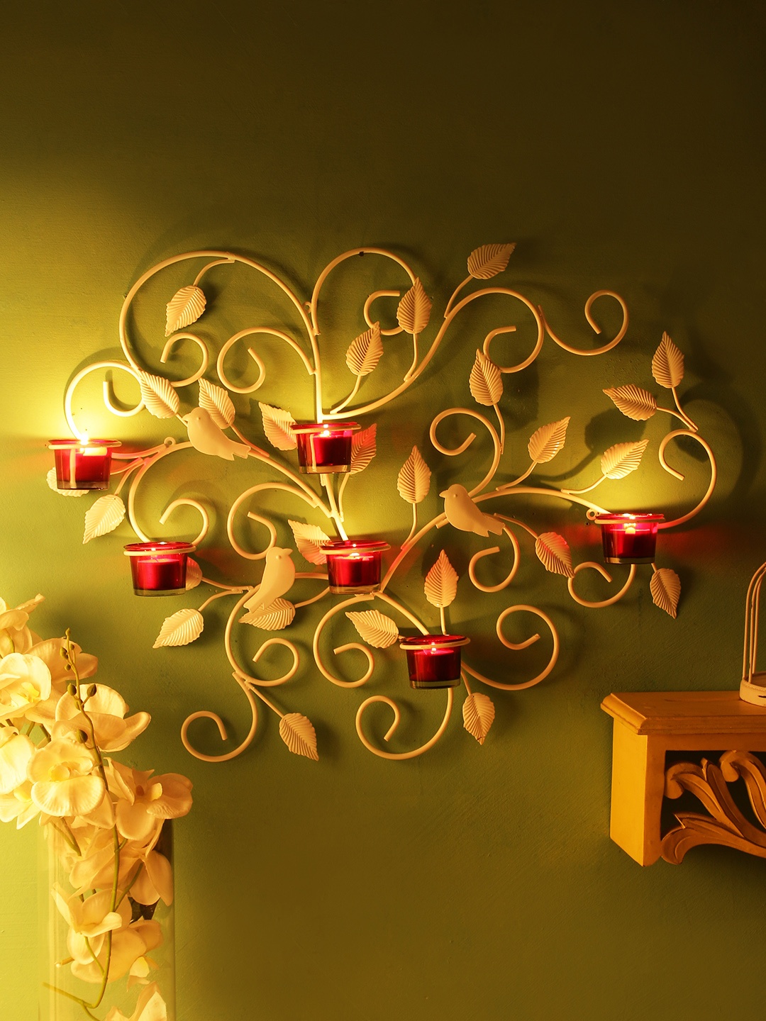 

Home Sparkle White Iron Tealight Candle Holders with 6 Glass Cups