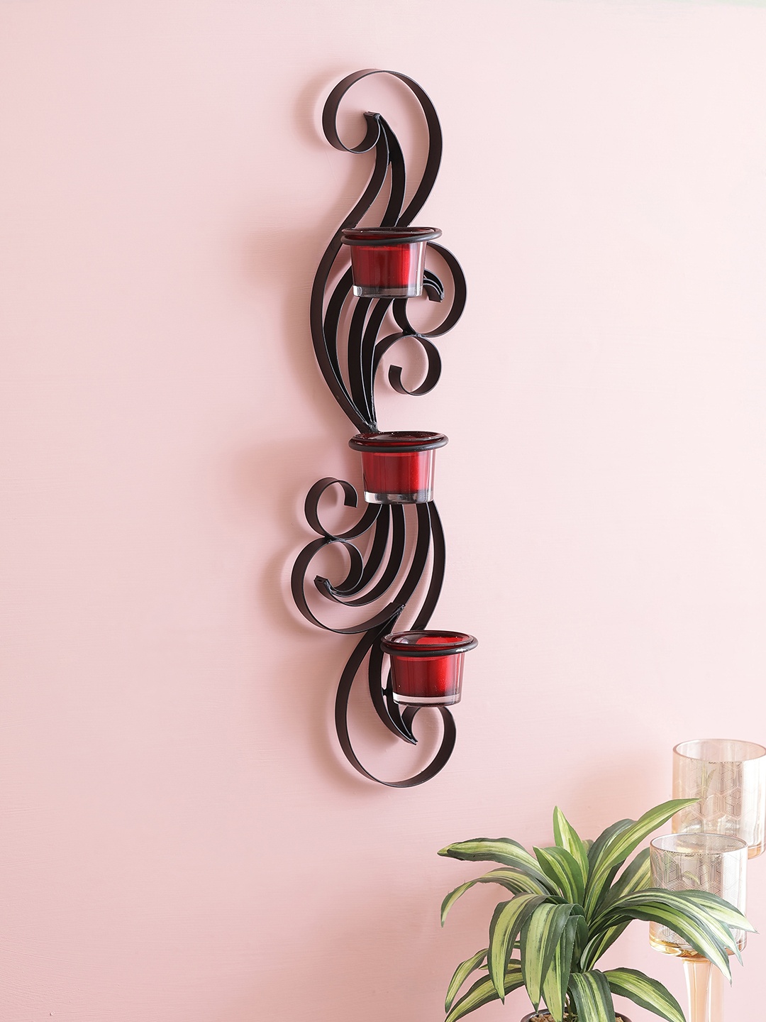 

Home Sparkle Black Vertical Iron Tealight Candle Holders with 3 Glass Cups