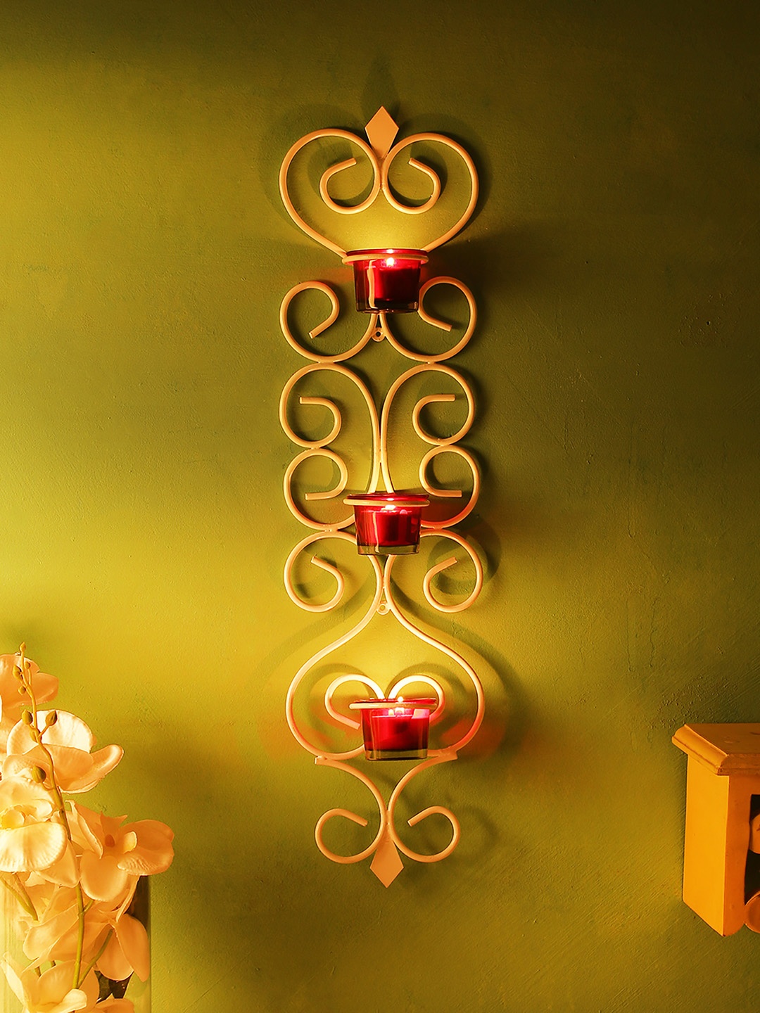 

Home Sparkle White Vertical Iron Tealight Candle Holders with 3 Glass Cups