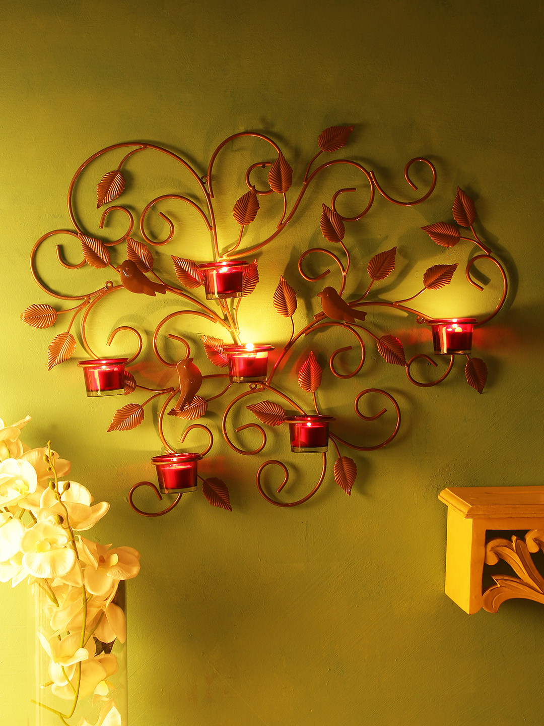 

Home Sparkle Gold-Toned Iron Tealight Candle Holders with 6 Glass Cups