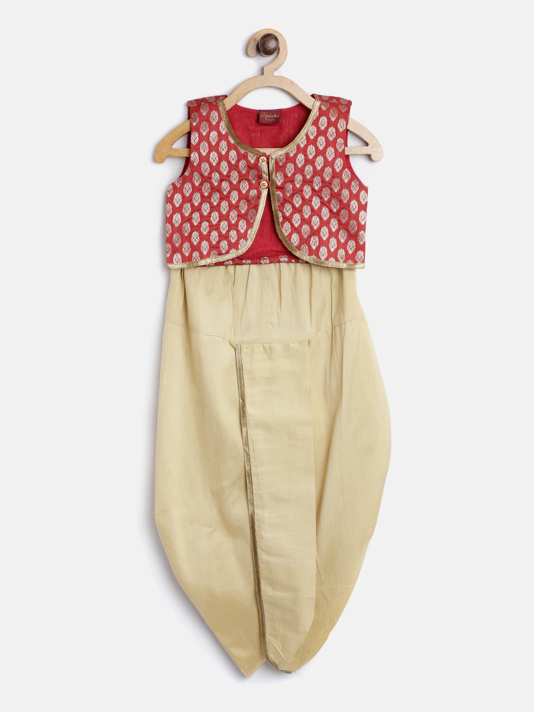 

Twisha Boys Red & Beige Self-Design Ethnic Jacket with Dhoti Pants