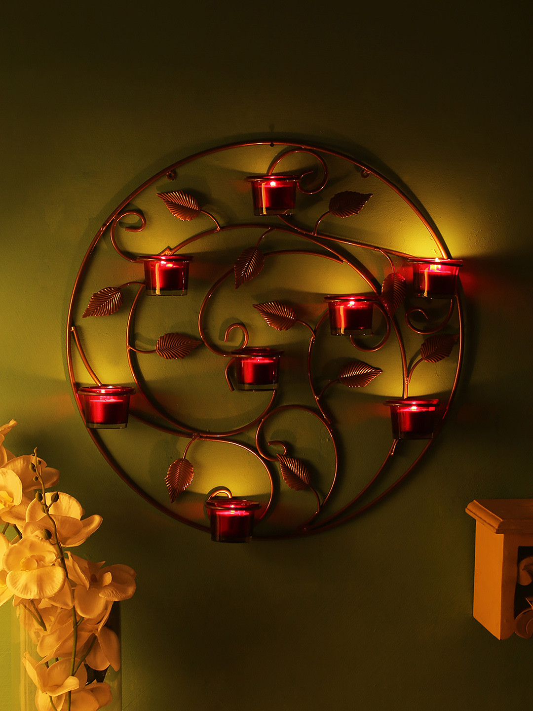 

Home Sparkle Gold-Toned Round Iron Tealight Candle Holders with 8 Glass Cups