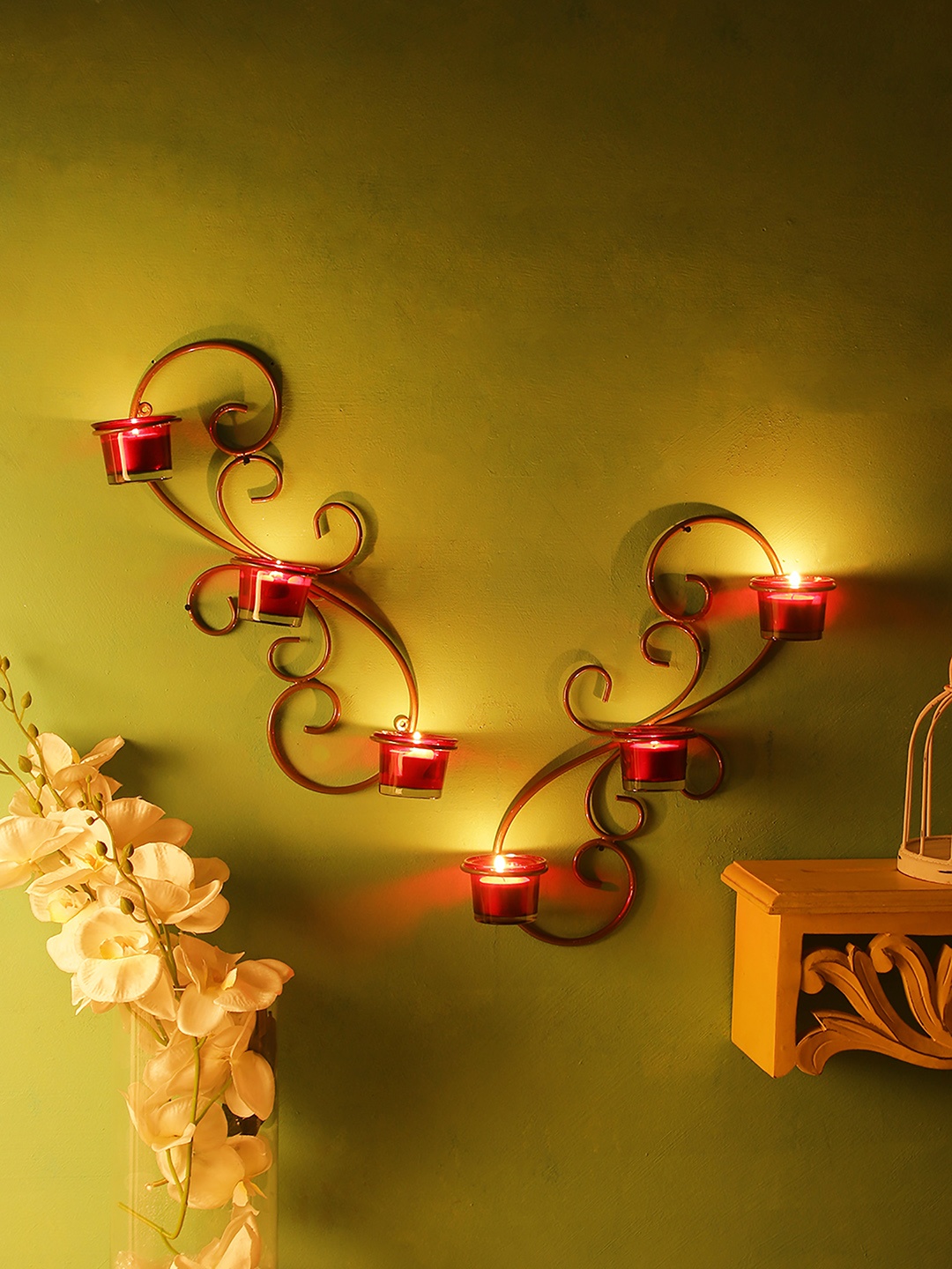 

Home Sparkle Set of 2 Gold-Toned Iron Tealight Candle Holders with 6 Glass Cups