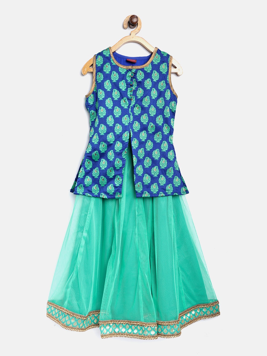 

Twisha Girls Sea Green & Blue Ready to Wear Lehenga Choli