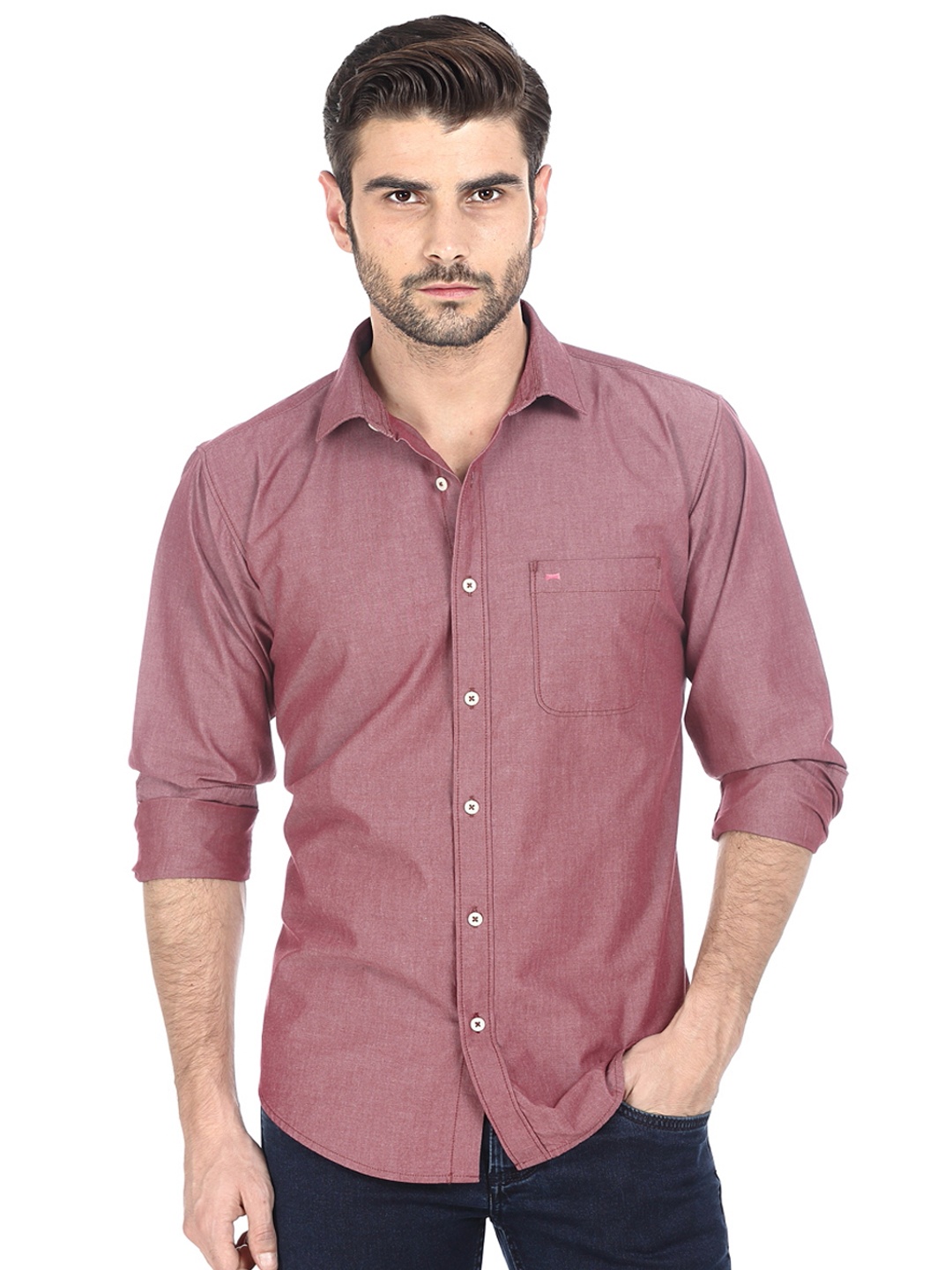 

Basics Men Red Slim Fit Printed Casual Shirt