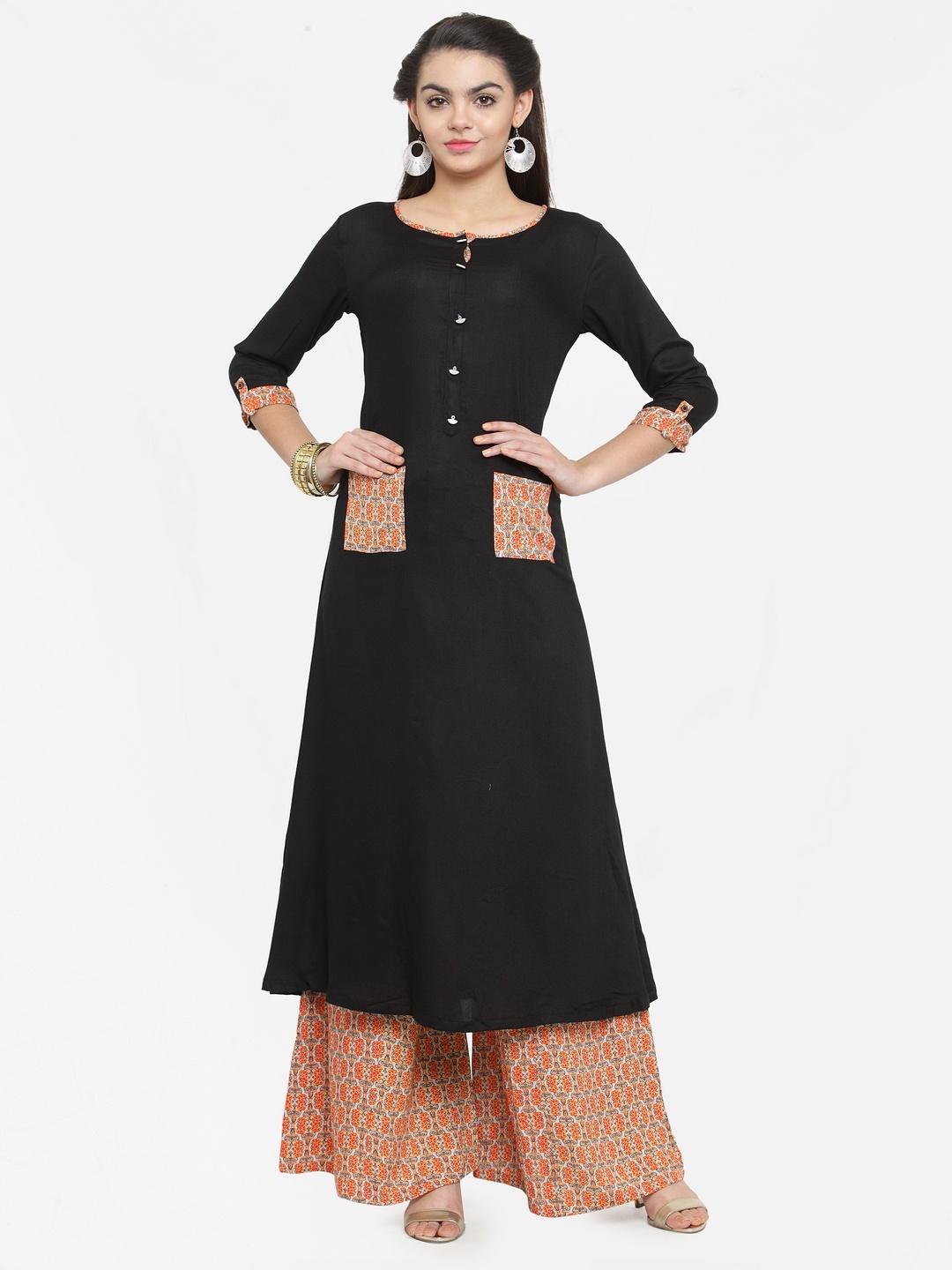 

Kvsfab Black & Red Viscose Rayon Printed Unstitched Dress Material