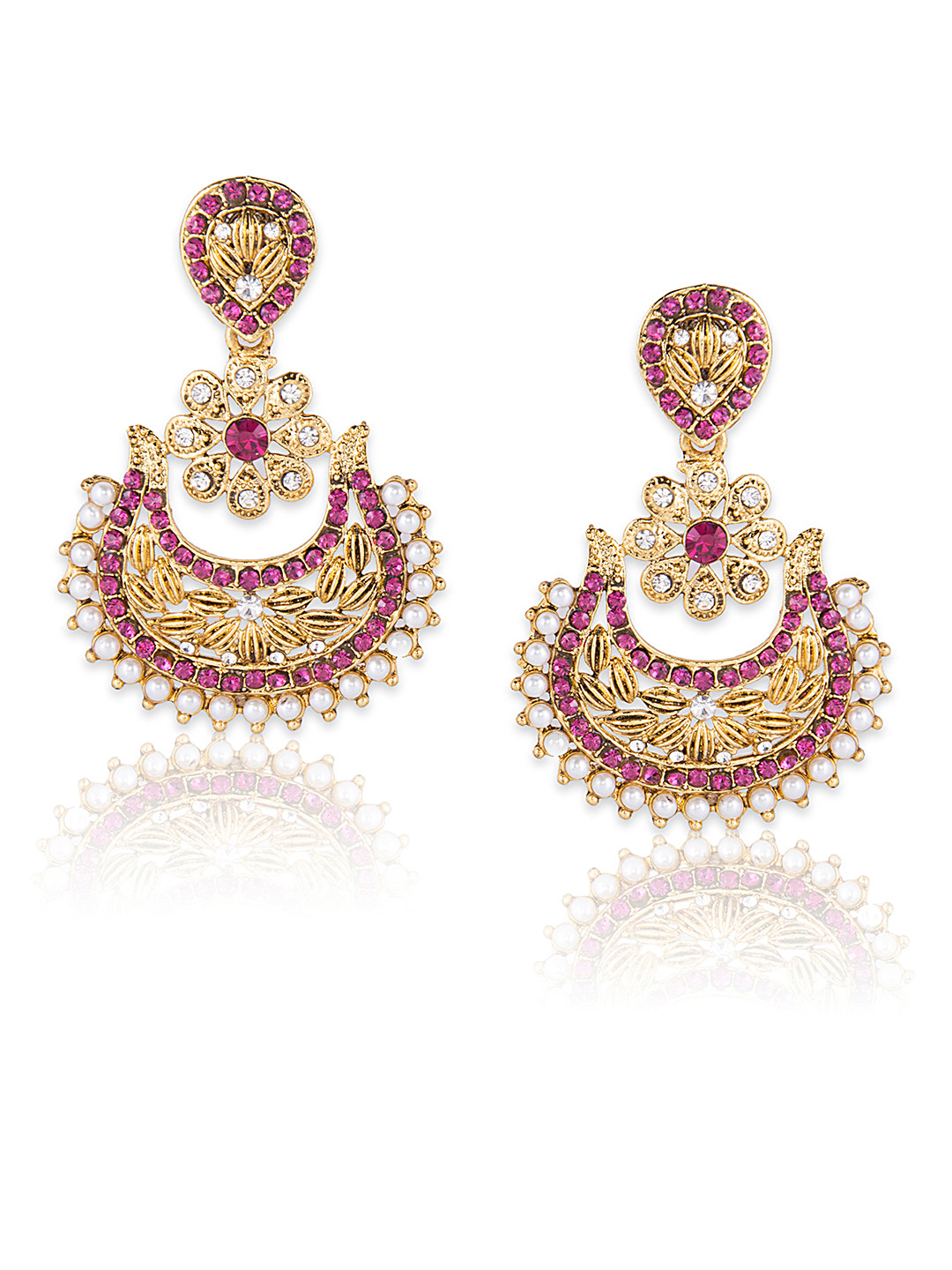 

Crunchy Fashion Pink & Gold-Toned Crescent Shaped Drop Earrings
