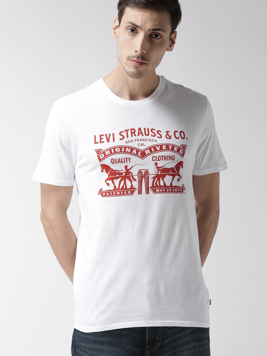 

Levis Men White Printed Round Neck Pure Cotton T-shirt