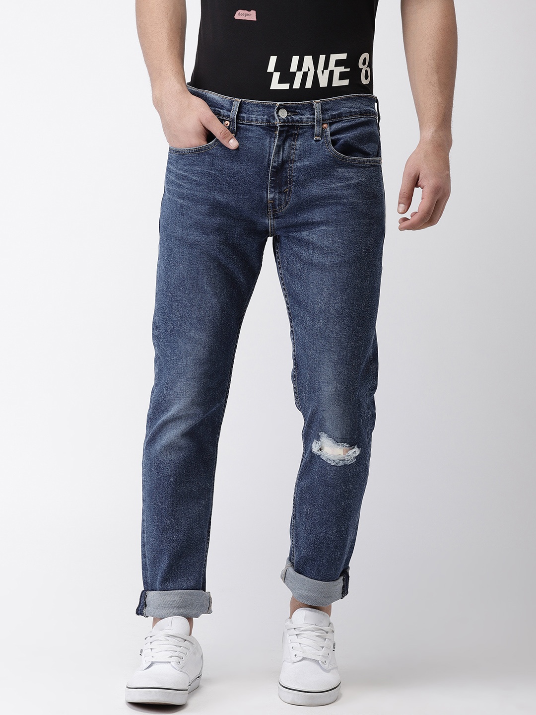 

Levis Men Blue Regular Fit Low-Rise Mildly Distressed Stretchable Jeans