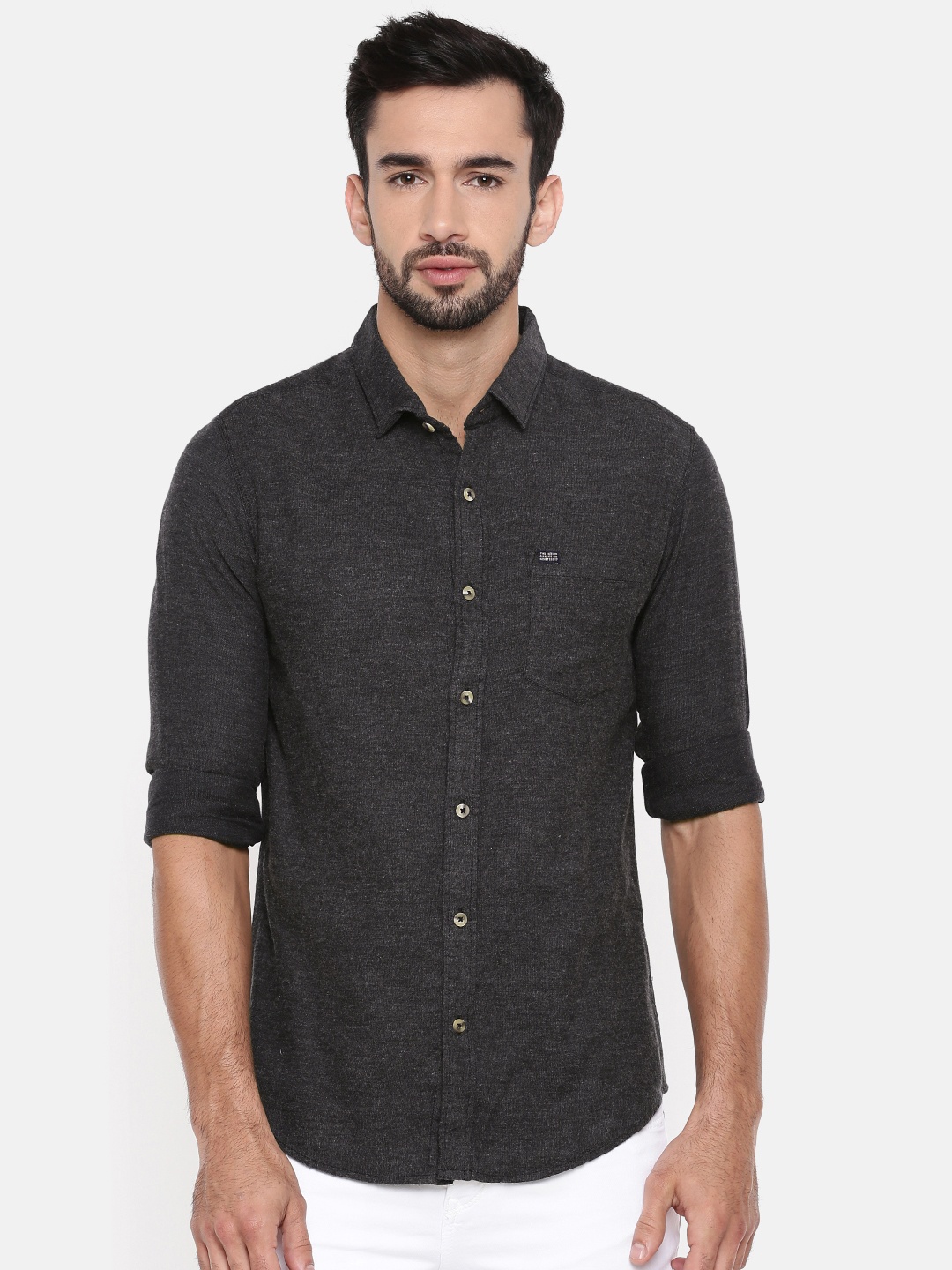 

The Indian Garage Co Men Charcoal Grey Slim Fit Solid Casual Shirt