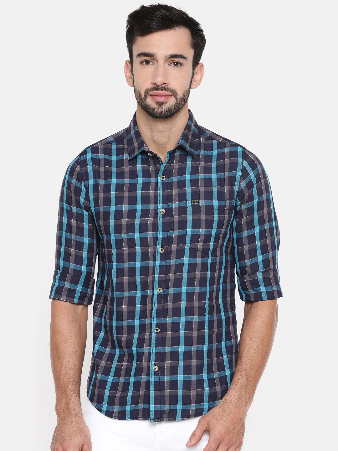 

The Indian Garage Co Men Blue Regular Fit Checked Casual Shirt