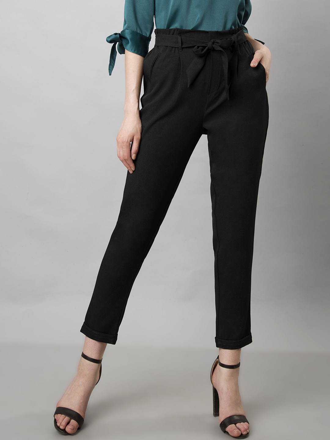

FabAlley Women Black Solid Regular Trousers