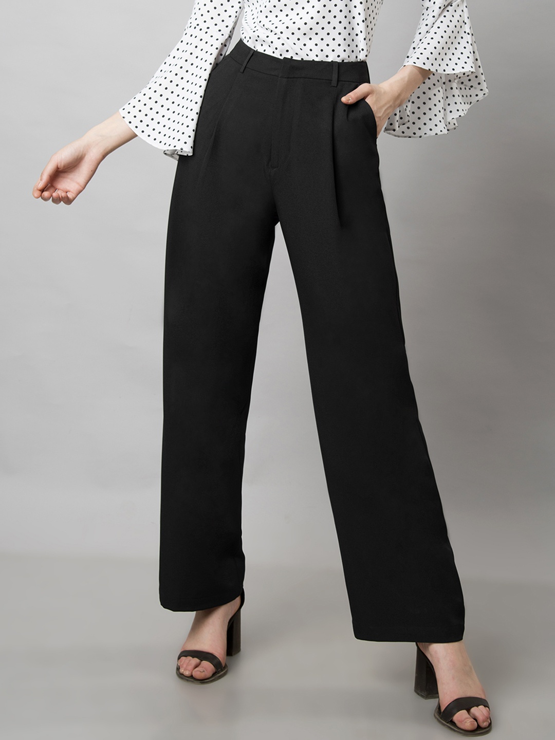 

FabAlley Women Black Solid Regular Trousers