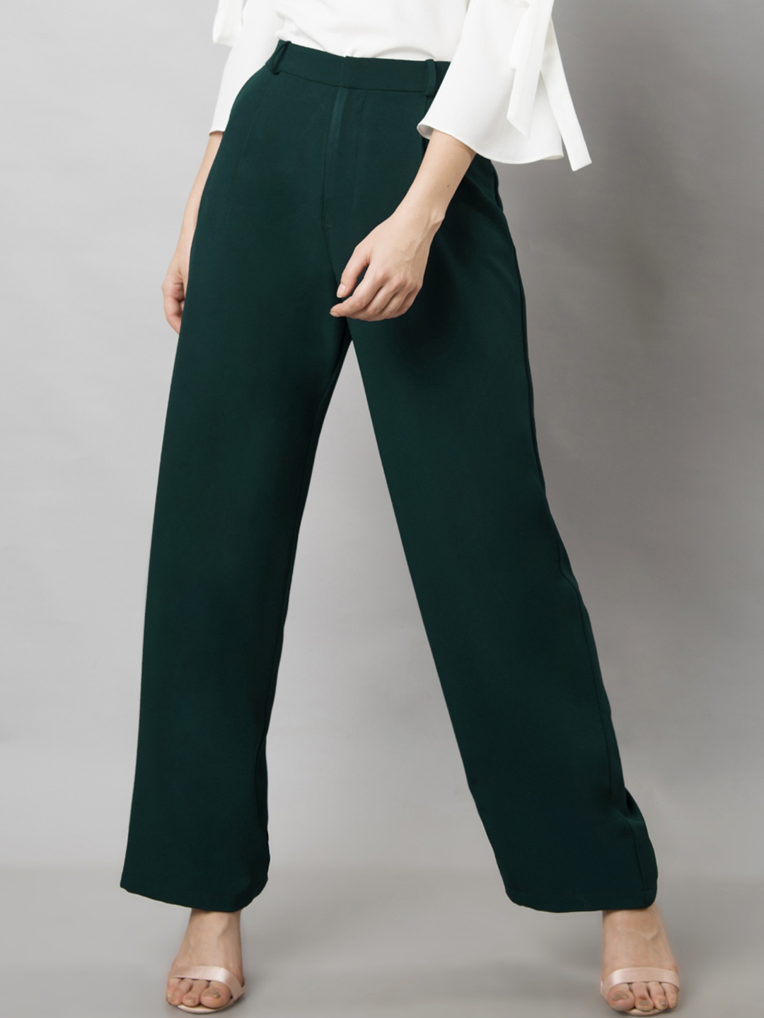 

FabAlley Women Green Solid Regular Trousers