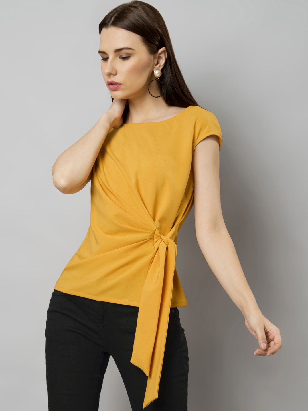 

FabAlley Women Yellow Solid Regular Top