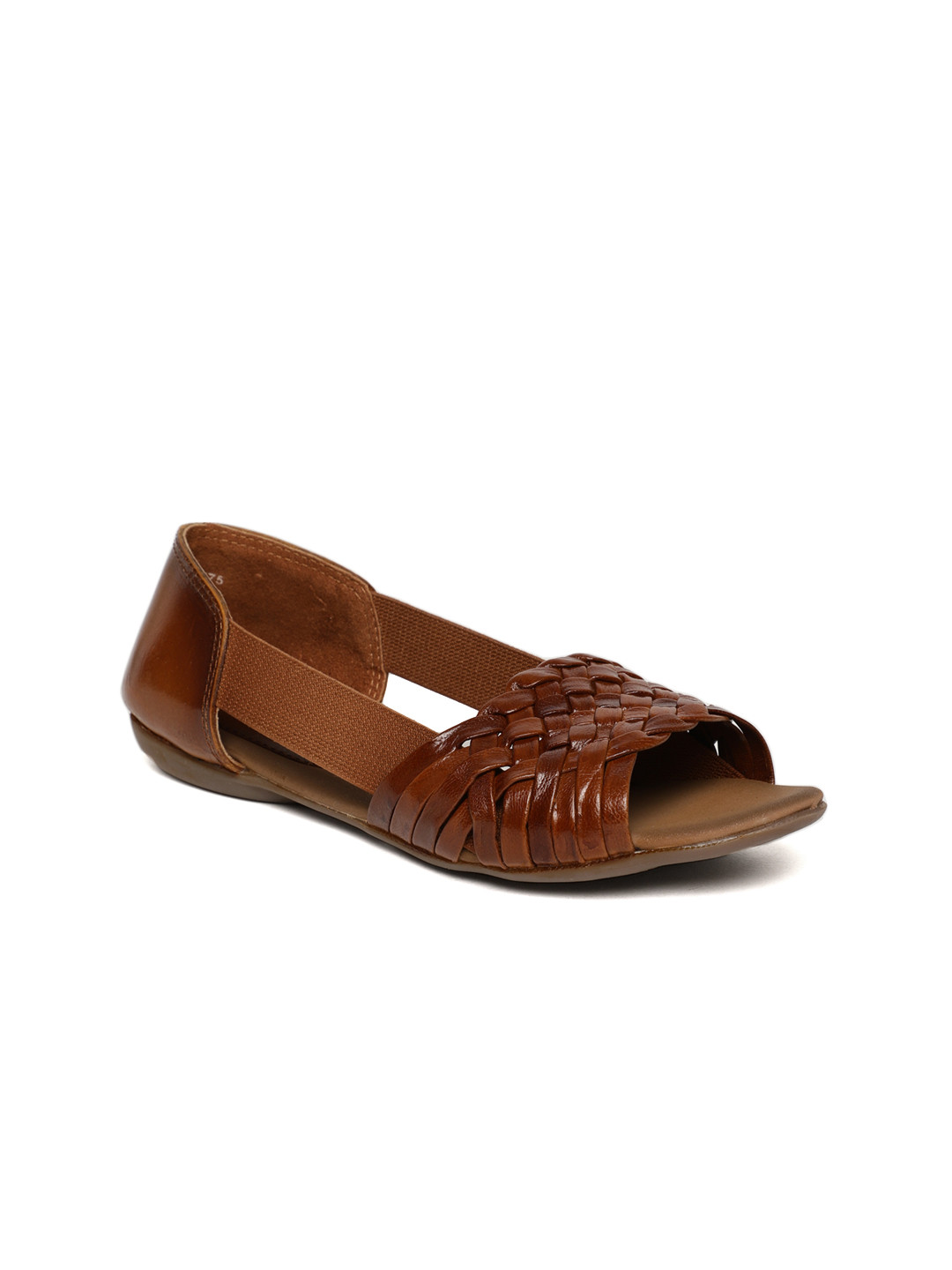 

Catwalk Women Tan Woven Design Leather Open Toe Flats