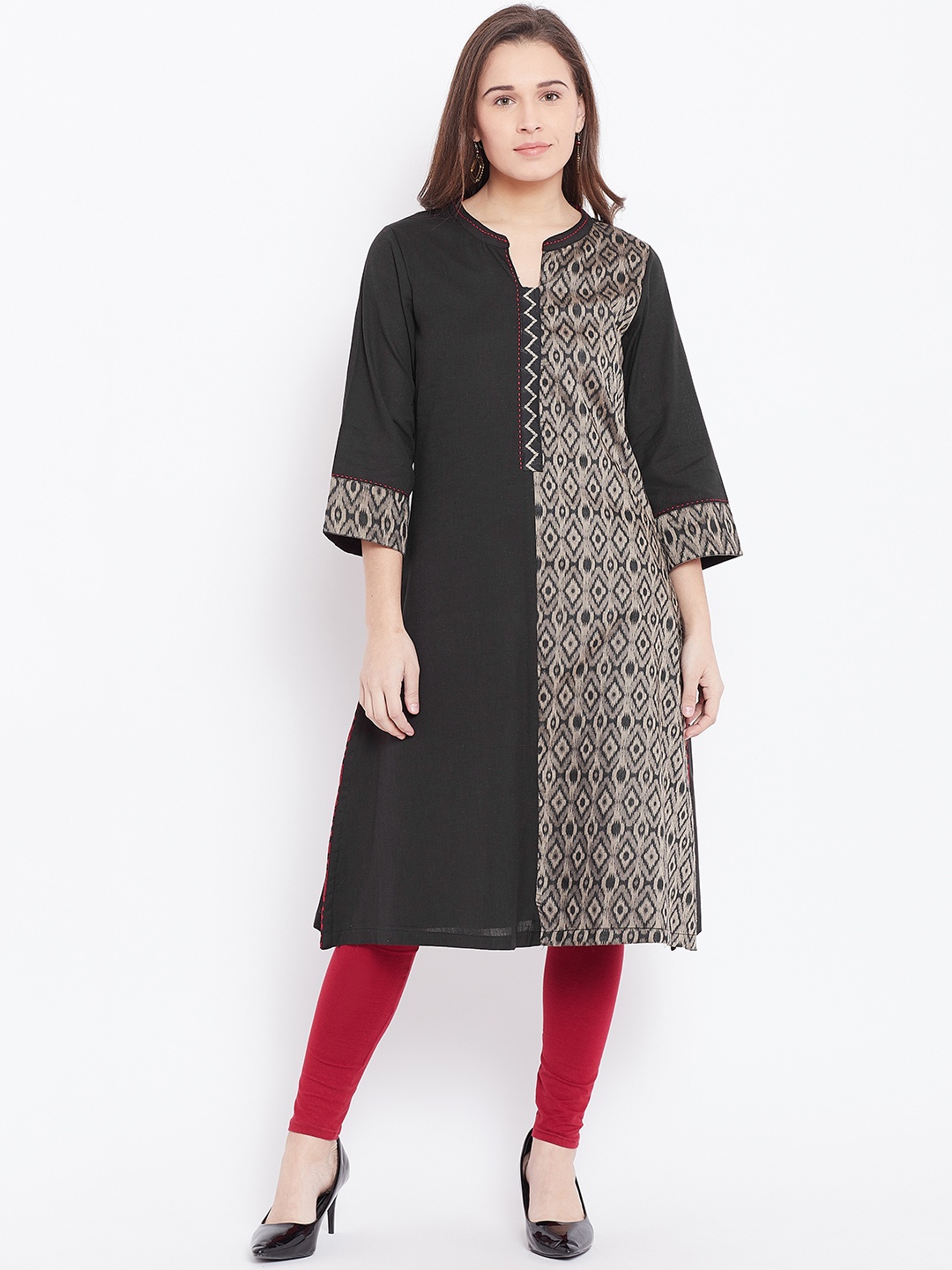 

Biba Women Black & Grey Woven Design Straight Kurta