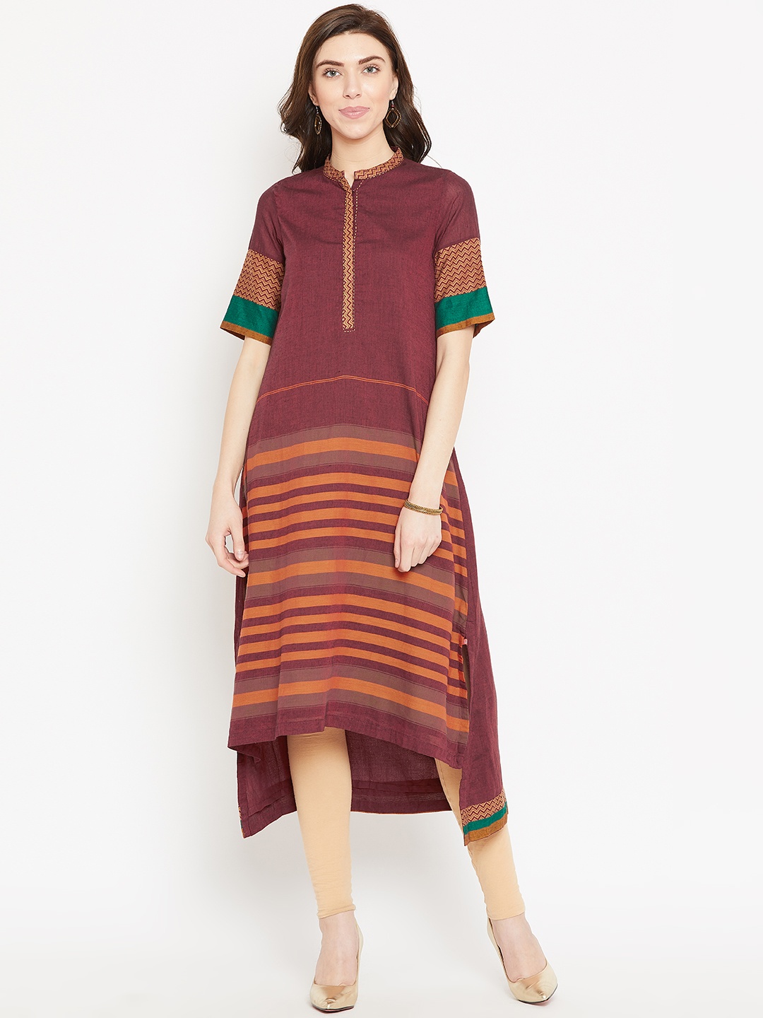 

Biba Women Maroon Woven Design Straight Kurta