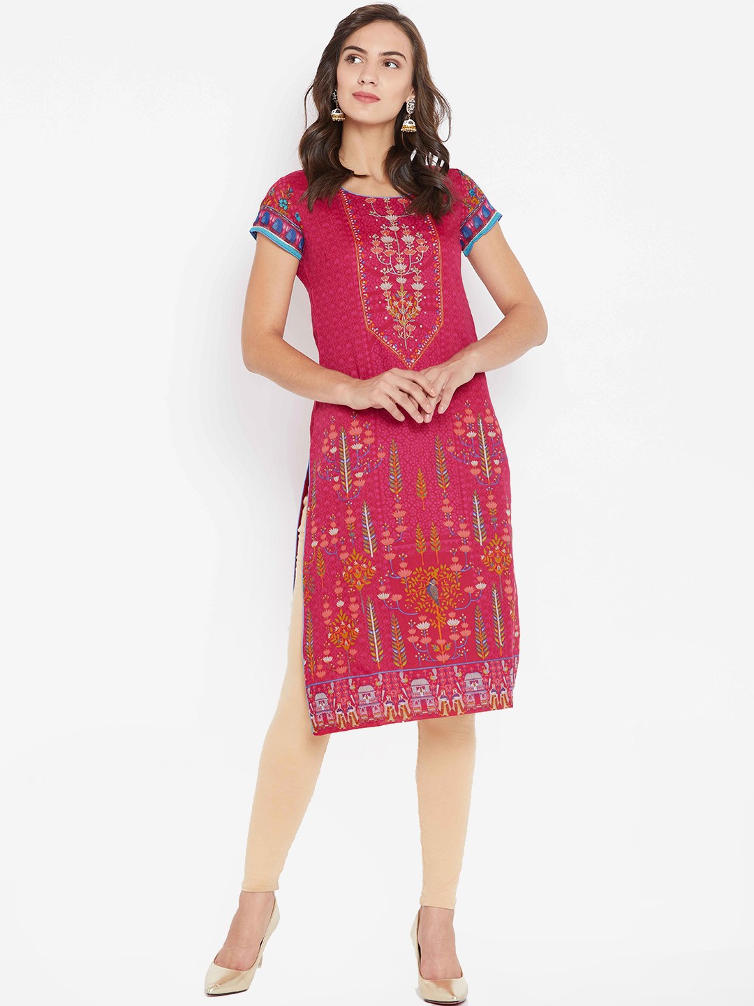 

Biba Women Magenta Printed Straight Kurta