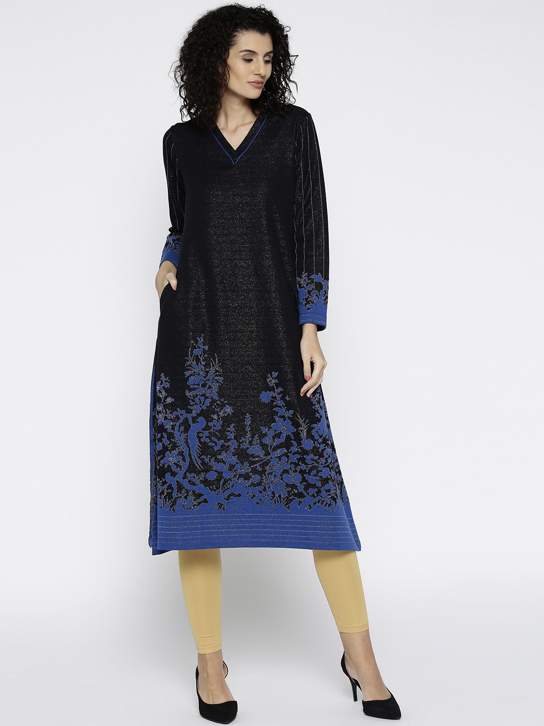 

Biba Women Black & Blue Printed A-Line Kurta