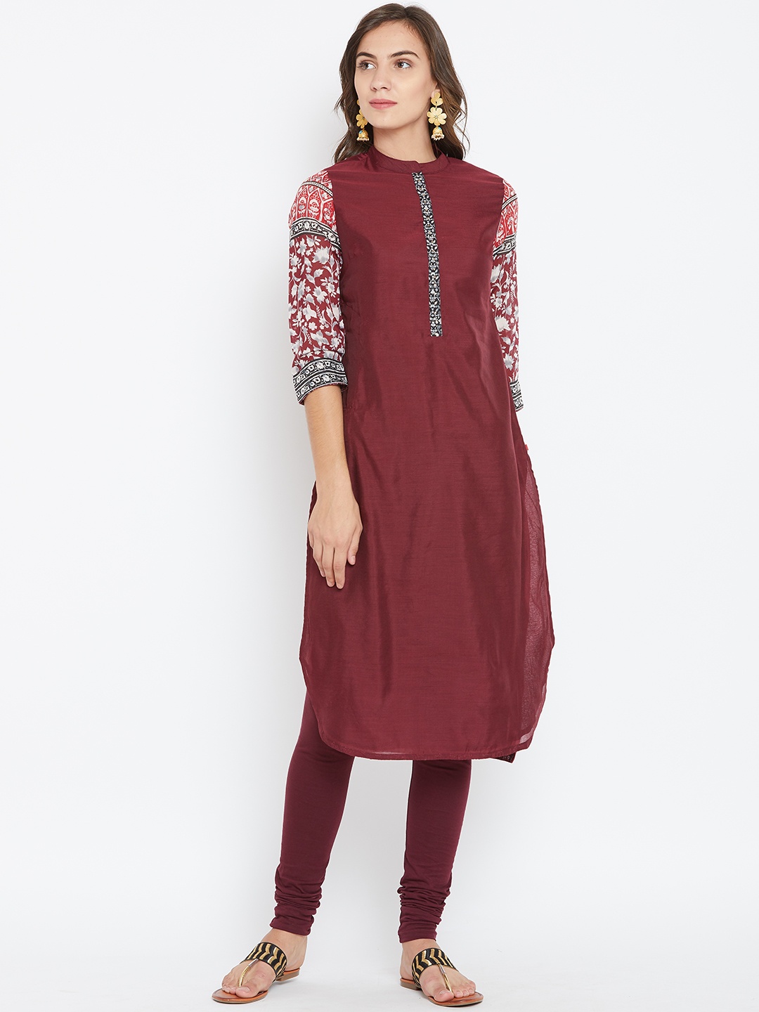 

Biba Women Maroon & Black Solid Straight Kurta